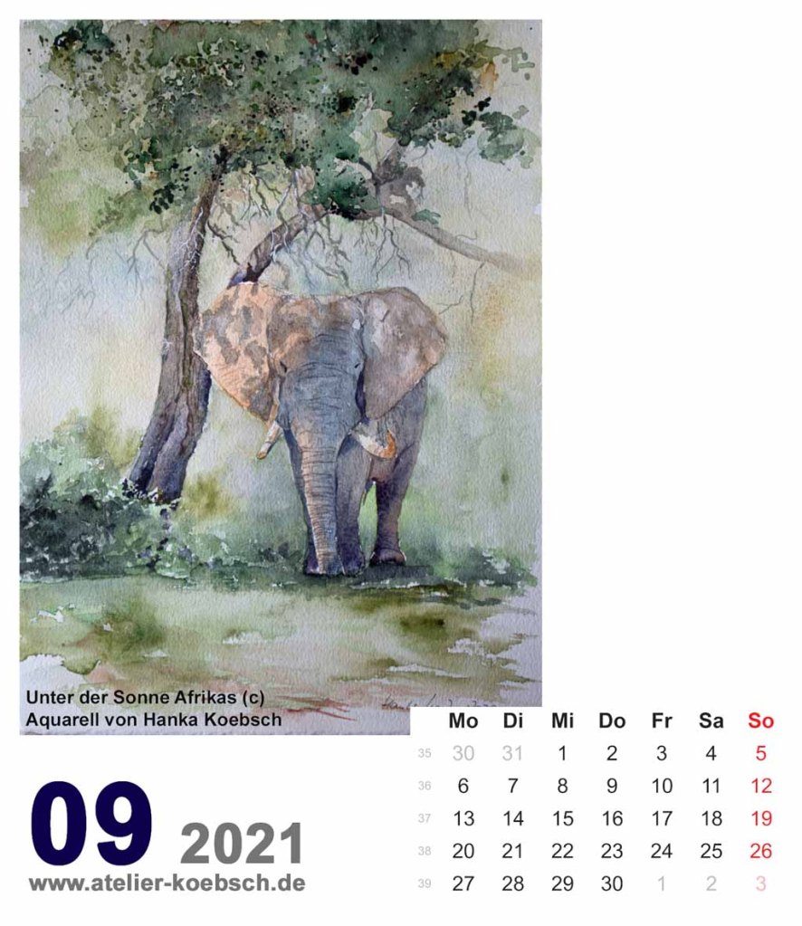 Kalenderblatt September 2021 für den Kalender mit Aquarellen von Hanka & Frank Koebsch